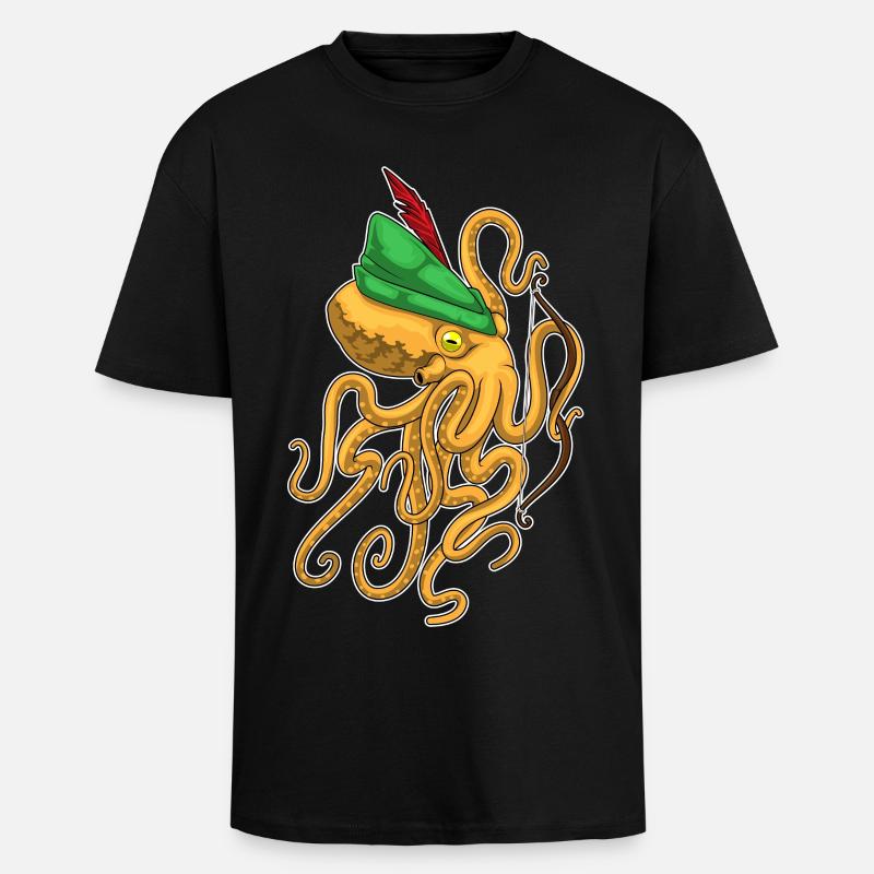 Krake Bogenschütze Bogen - Oversized Heavyweight Unisex T-Shirt - Schwarz
