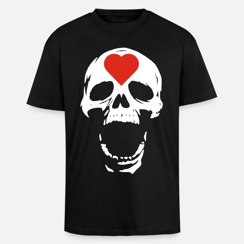 Der weiße Schädel und das Herz - Oversized Heavyweight Unisex T-Shirt - Schwarz
