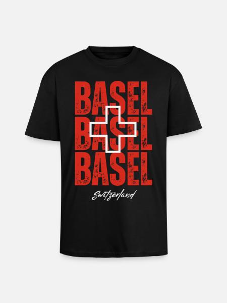 Basel Switzerland, a souvenir of Basel - Unisex Oversized Heavyweight T-shirt - black