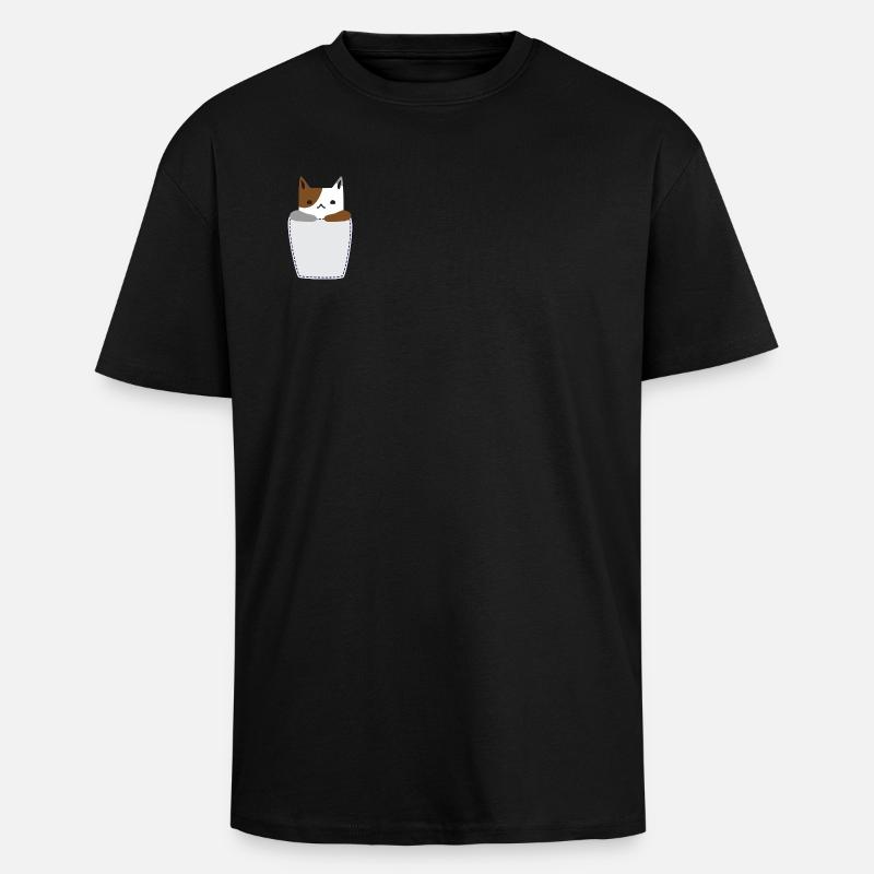 Brusttasche mit Katze - Oversized Heavyweight Unisex T-Shirt - Schwarz