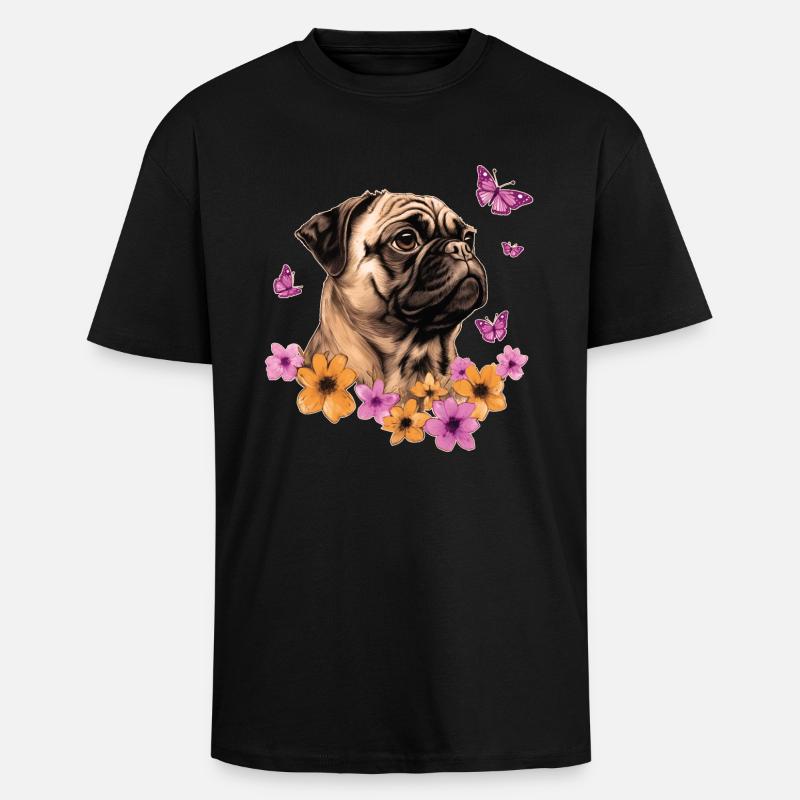 Mops mit Schmetterlingen - Oversized Heavyweight Unisex T-Shirt - Schwarz