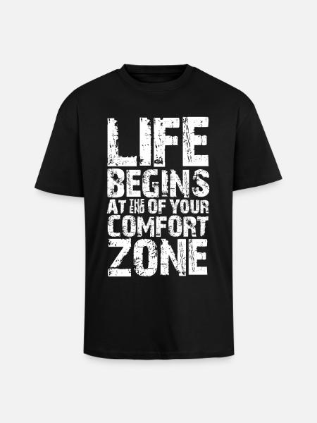 Livet begynder i slutningen af din komfortzone - Unisex oversized heavyweight t-shirt - sort