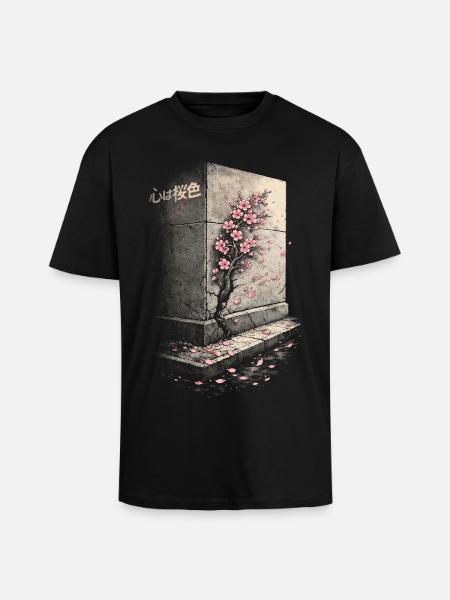 Cherry Blossom Sakura Cherry Blossom - Unisex Oversized Heavyweight T-shirt - black