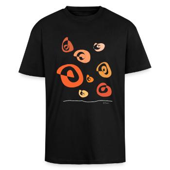Abstract design of turning car tire - Unisex Oversized Heavyweight T-shirt - black - Front - Alina (178cm) & Michal (187cm)
