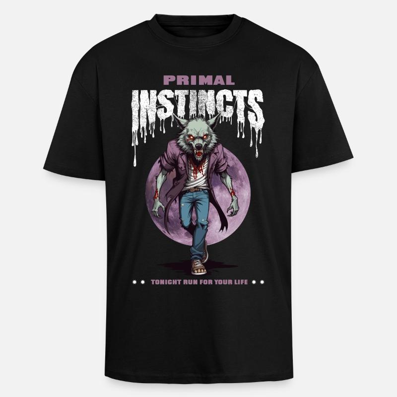 Werwolf bei Nacht - Oversized Heavyweight Unisex T-Shirt - Schwarz