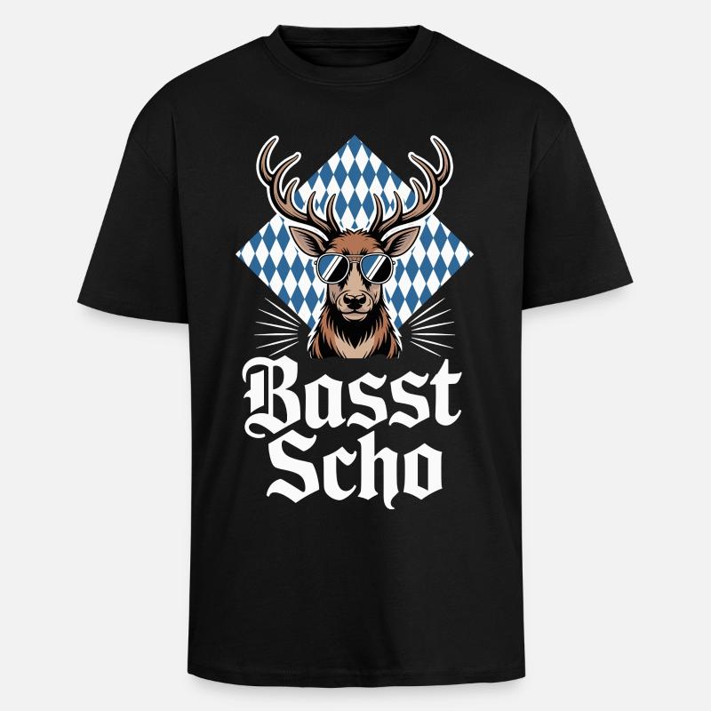 Elch Bayerischer Hirsch Sonnenbrille Basst Scho - Oversized Heavyweight Unisex T-Shirt - Schwarz