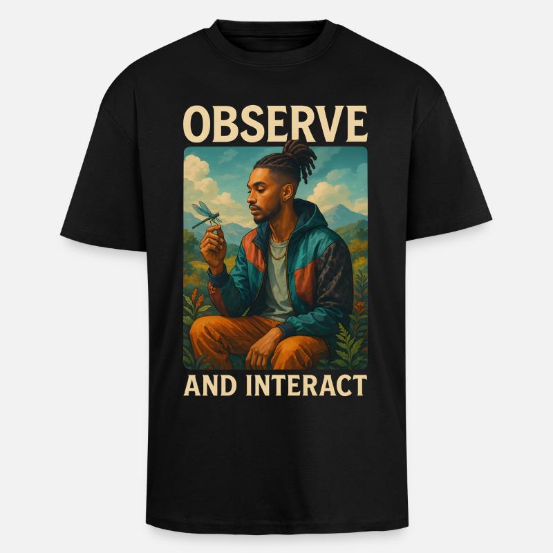 Observe & Interact - Oversized Heavyweight Unisex T-Shirt - Schwarz