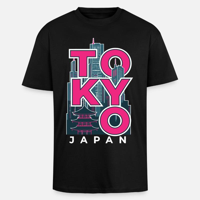 Tokyo Japan Skyline Retro - Oversized Heavyweight Unisex T-Shirt - Schwarz