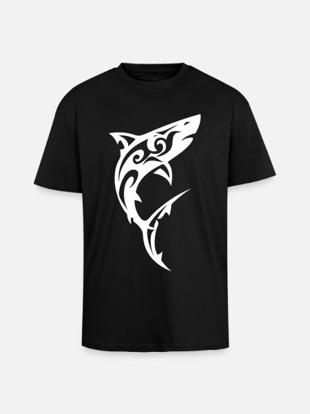 Tribal Shark Black White - Unisex Oversized Heavyweight T-shirt - black