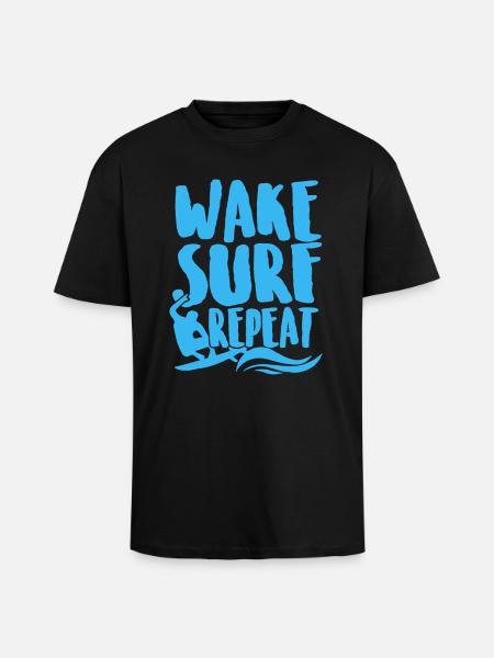 Surfing Wake Surf Repeat - Unisex Oversized Heavyweight T-shirt - black