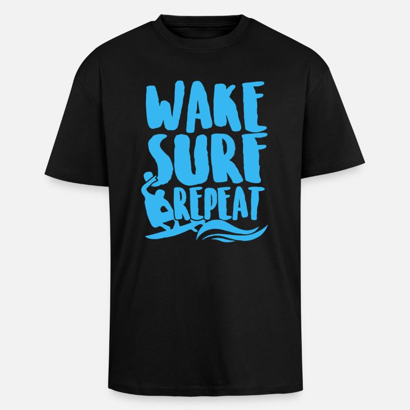 Surfing Wake Surf Repeat - Unisex Oversized Heavyweight T-shirt - black