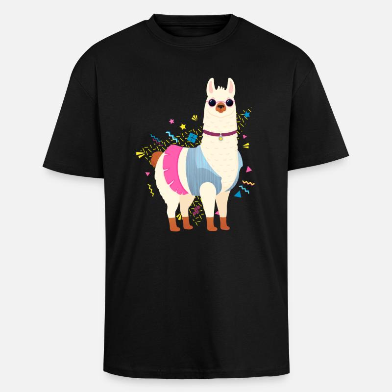 90s Style Llama - Oversized Heavyweight Unisex T-Shirt - Schwarz