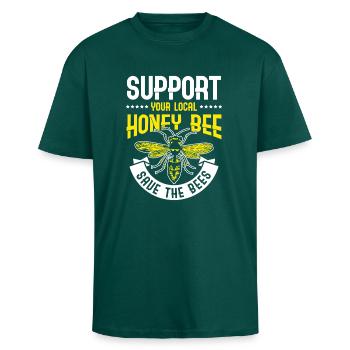 Support your local Honey Bee Save the Bees - T-shirt unisexe oversize épais - hunter green - Devant - Alina (178cm) & Michal (187cm)