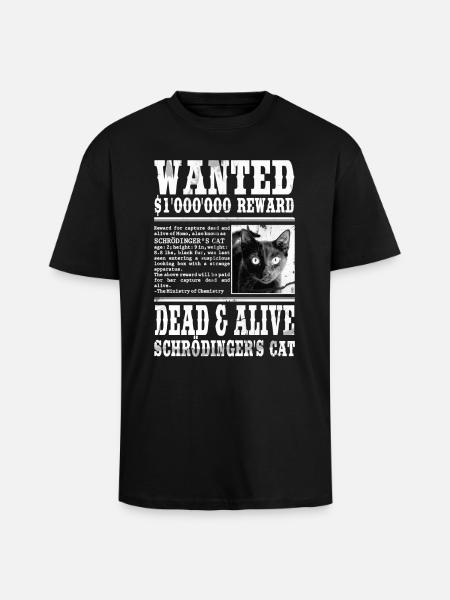 schrödinger's cat wanted white - Unisex Oversized Heavyweight T-shirt - black