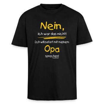 Ich war das nicht - Opa sprechen - RAHMENLOS Baby - Oversized Heavyweight Unisex T-Shirt - Schwarz - Vorne - Alina (178cm) & Michal (187cm)