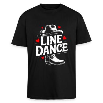 Line Dance mein Hobby - meine Passion - mein Ding - Oversized Heavyweight Unisex T-Shirt - Schwarz - Vorne - Alina (178cm) & Michal (187cm)