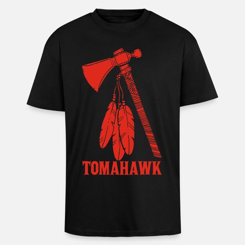 roter Tomahawk - Oversized Heavyweight Unisex T-Shirt - Schwarz