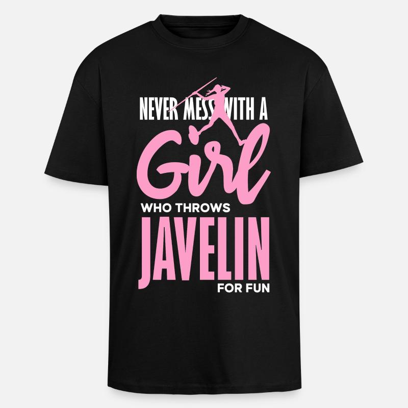 Javelin thrower with fun statement - Unisex Oversized Heavyweight T-shirt - black