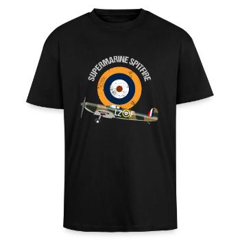 Retro Design Supermarine Spitfire Warbird Airplane - Unisex Oversized Heavyweight T-shirt - black - Front - Alina (178cm) & Michal (187cm)
