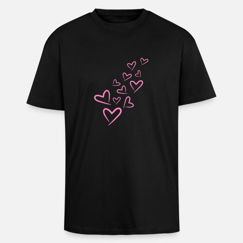 Herzchen Herz Muster Rosa - Oversized Heavyweight Unisex T-Shirt - Schwarz