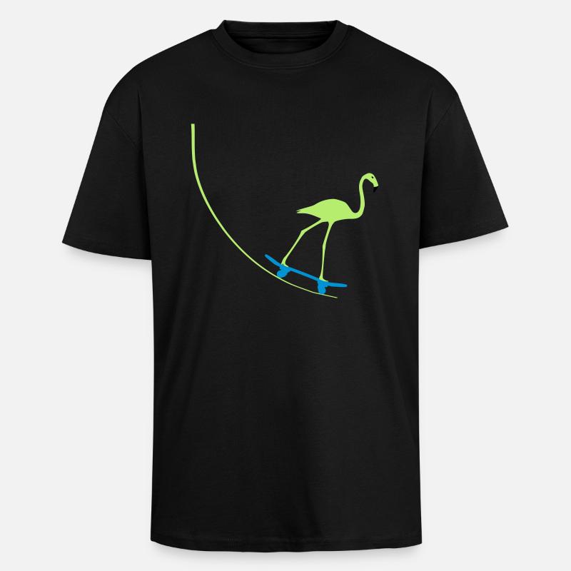 Flamingo sur planche à roulettes - T-shirt unisexe oversize épais - noir