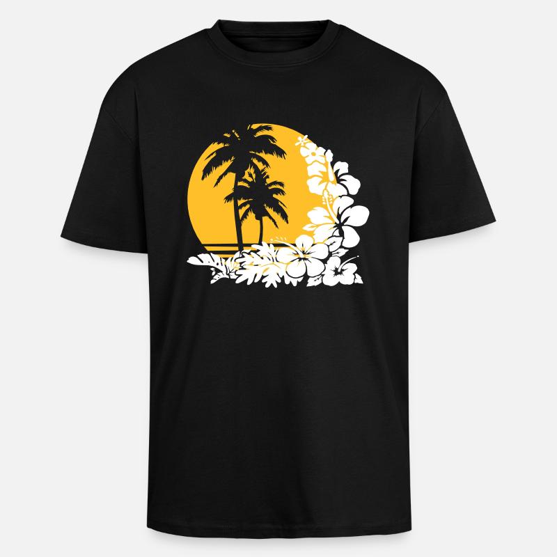 palm sunset - Oversized Heavyweight Unisex T-Shirt - Schwarz