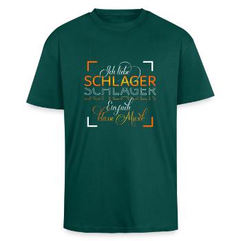 J’adore Schlager - T-shirt unisexe oversize épais - hunter green - Devant - Alina (178cm) & Michal (187cm)