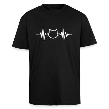 Katze - Oversized Heavyweight Unisex T-Shirt - Schwarz - Vorne - Alina (178cm) & Michal (187cm)
