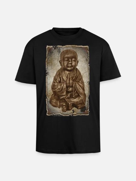 Buddhist monk - antique style - Unisex Oversized Heavyweight T-shirt - black
