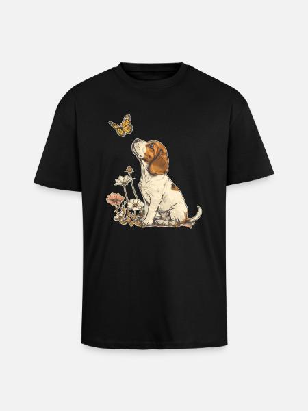 Beagle and Butterfly - Unisex Oversized Heavyweight T-shirt - black