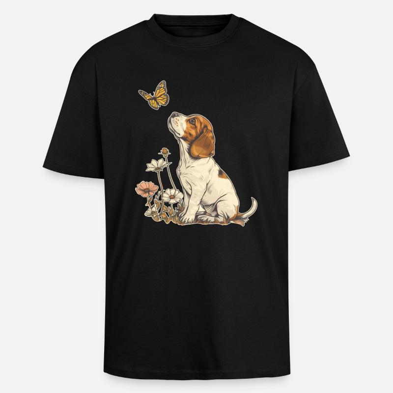 Beagle and Butterfly - Unisex Oversized Heavyweight T-shirt - black