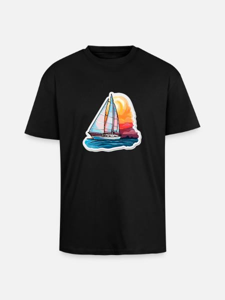Sailboat - illustration - Unisex Oversized Heavyweight T-shirt - black