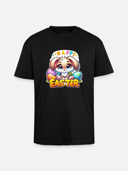 Happy Easter - Easter Bunny Illustration - Unisex Oversized Heavyweight T-shirt - black