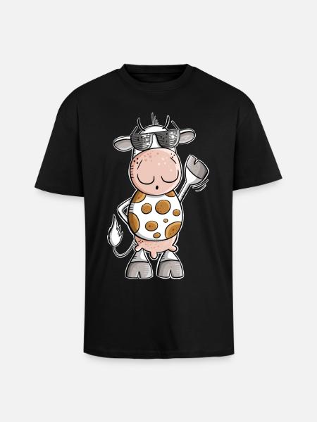 Cool cow with sunglasses - Unisex Oversized Heavyweight T-shirt - black