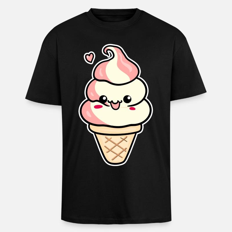 Crème glacée de dessin animé - T-shirt unisexe oversize épais - noir