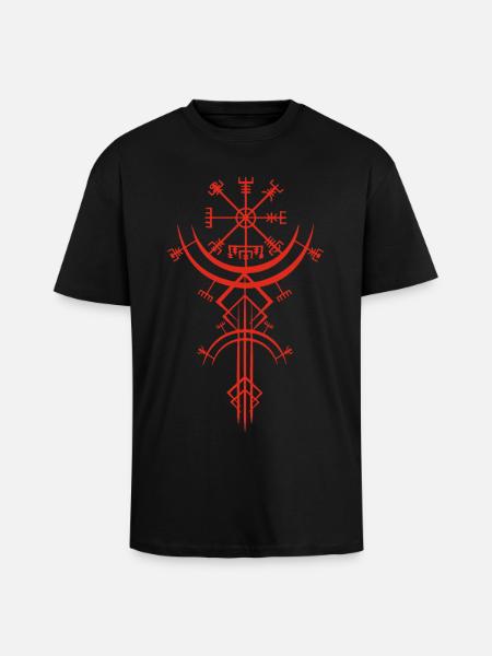 Rotes Symbol eines Wikinger-Kompasses - Oversized Heavyweight Unisex T-Shirt - Schwarz