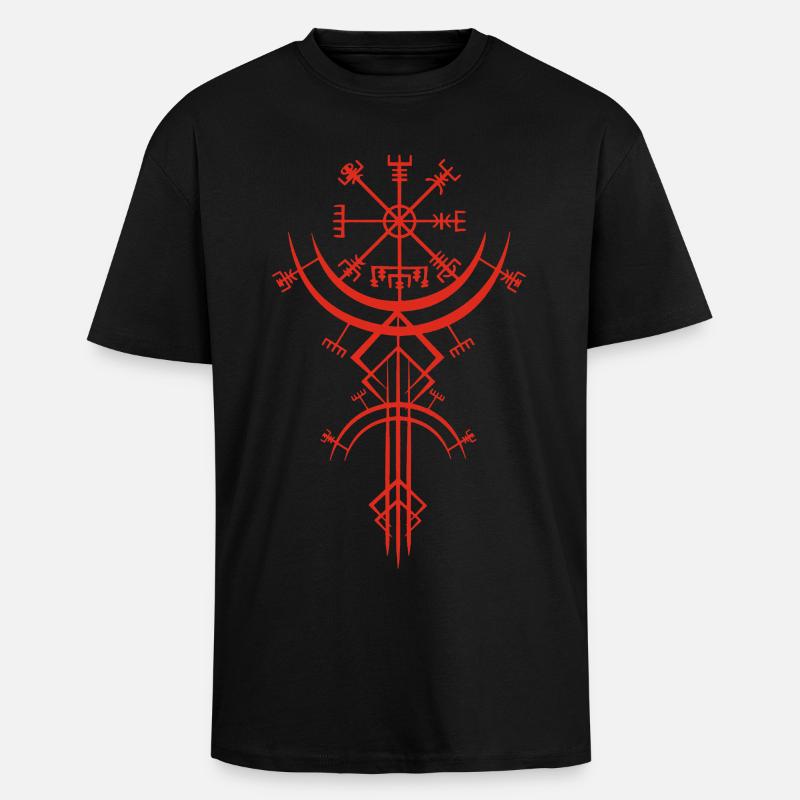 Rotes Symbol eines Wikinger-Kompasses - Oversized Heavyweight Unisex T-Shirt - Schwarz