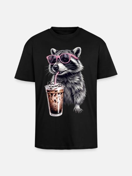 Raccoon Iced Coffee - Unisex Oversized Heavyweight T-shirt - black