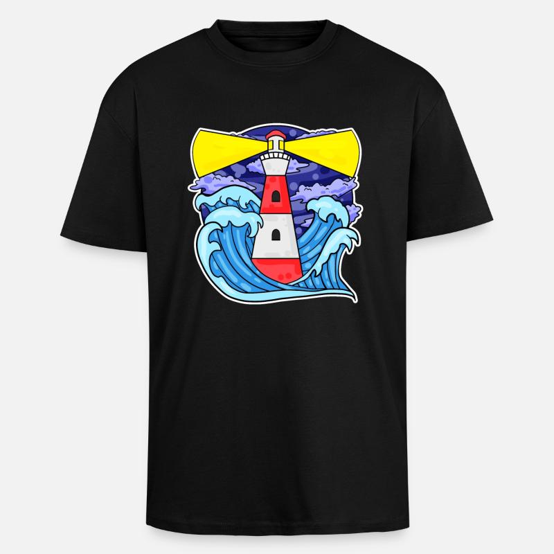 Phare Côte Mer Mer - T-shirt unisexe oversize épais - noir