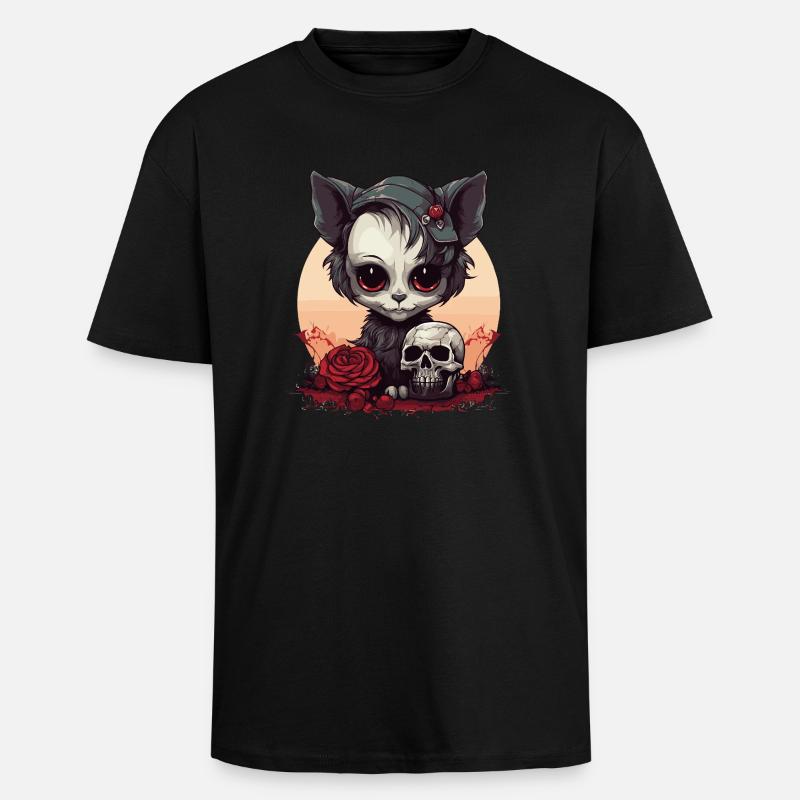 Cute Emo Gothic Kitten - Unisex Oversized Heavyweight T-shirt - black