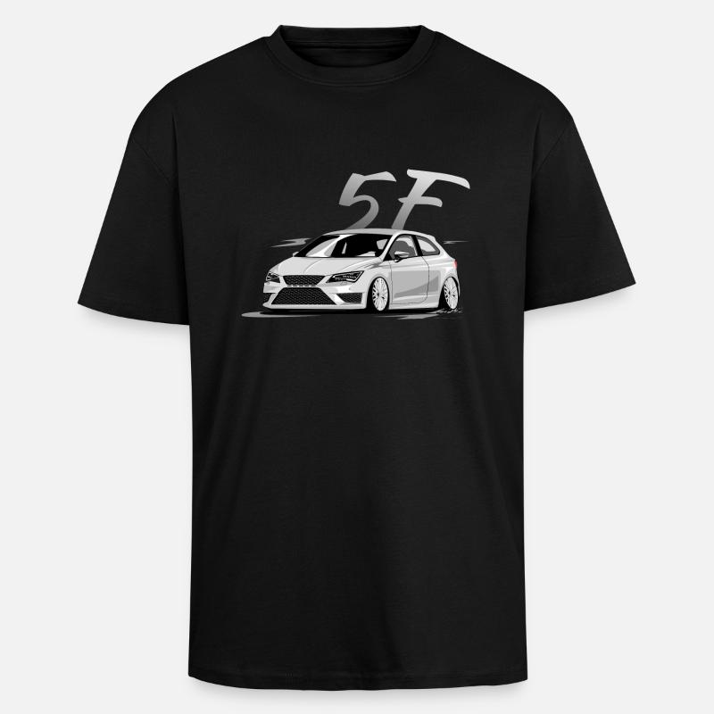 Leon 5f fr, Low, Deep, Stanced, Cupra - Oversized Heavyweight Unisex T-Shirt - Schwarz