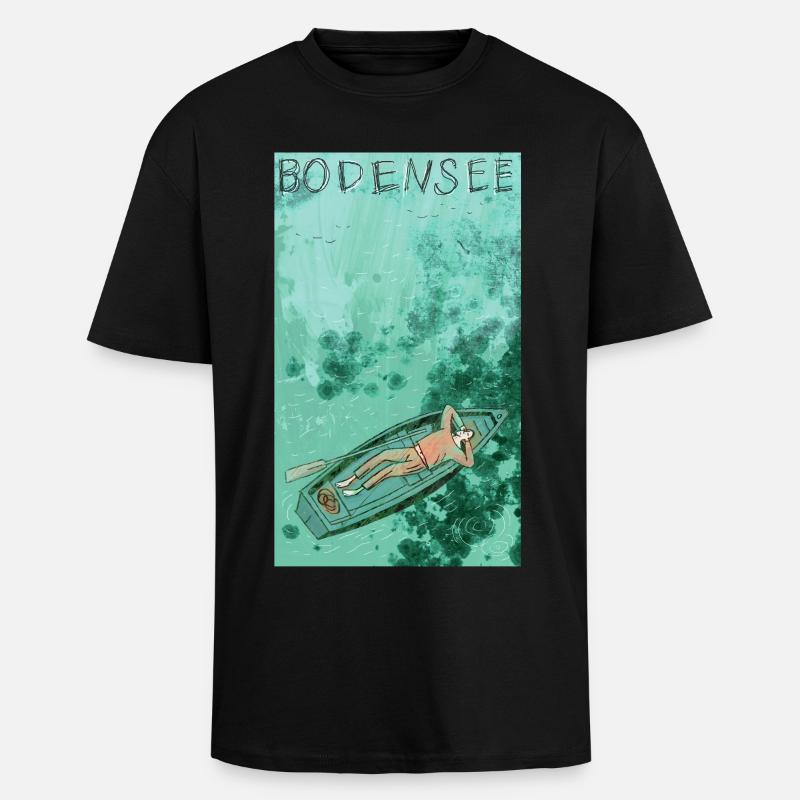Bodensee Boottraum Illustration - Oversized Heavyweight Unisex T-Shirt - Schwarz