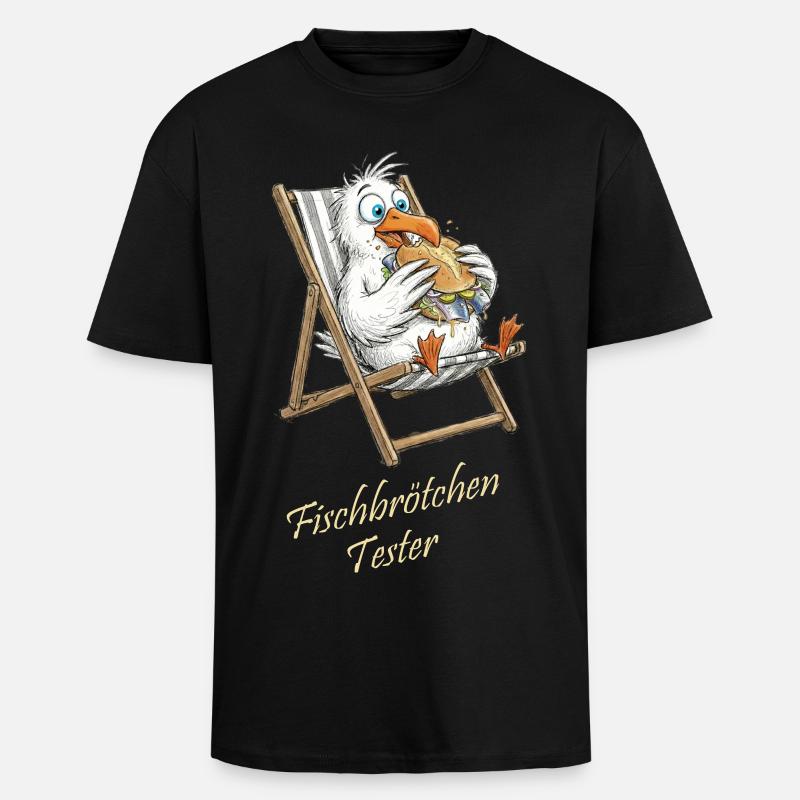 Dessin animé Fish Roller Tester - T-shirt unisexe oversize épais - noir
