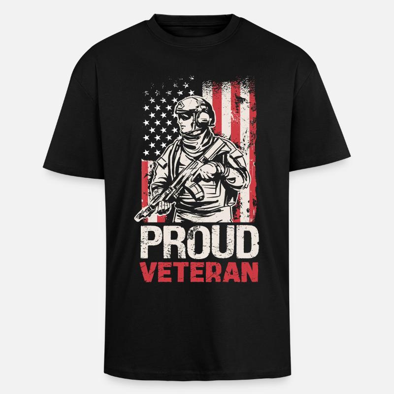 Stolzer Veteran mit US-Flagge - Oversized Heavyweight Unisex T-Shirt - Schwarz