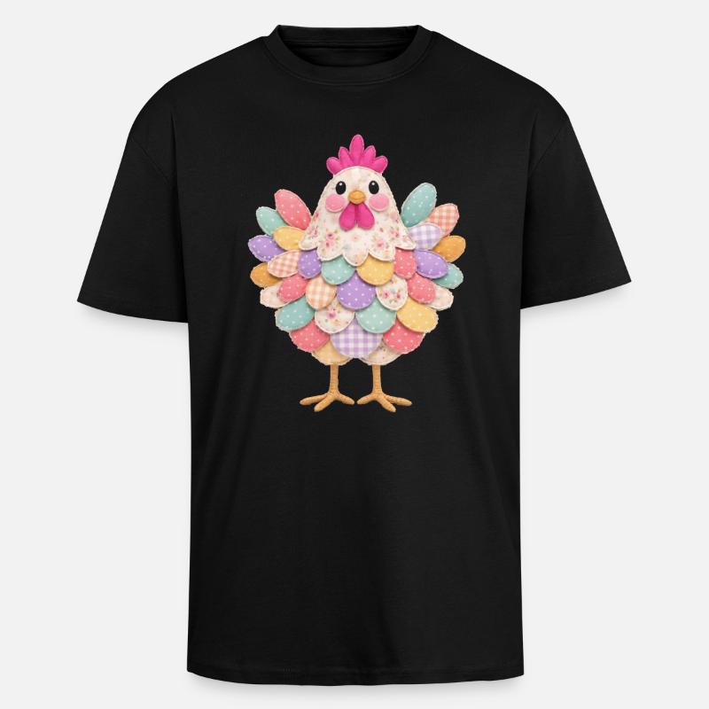 Niedlicher Patchwork-Hennen-Rustikal-Stil - Oversized Heavyweight Unisex T-Shirt - Schwarz