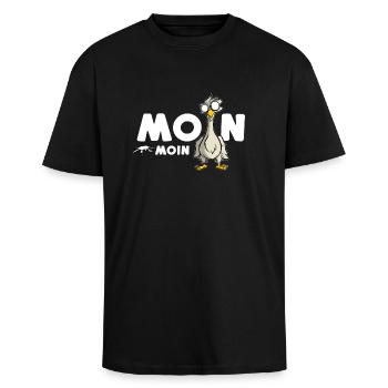 Moin Moin Nordsee - Oversized Heavyweight Unisex T-Shirt - Schwarz - Vorne - Alina (178cm) & Michal (187cm)