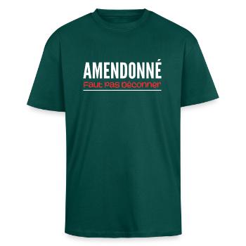 Amended, don't mess around - Unisex Oversized Heavyweight T-shirt - hunter green - Front - Alina (178cm) & Michal (187cm)