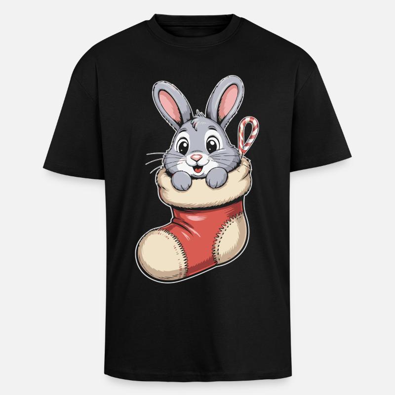 Christmas bunny in cuddly sock - Unisex Oversized Heavyweight T-shirt - black