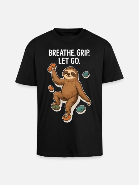 Zen Sloth: Grip Let Go Climbing - Unisex Oversized Heavyweight T-shirt - black