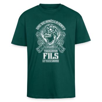 Don't touch my son - FR - Unisex Oversized Heavyweight T-shirt - hunter green - Front - Alina (178cm) & Michal (187cm)